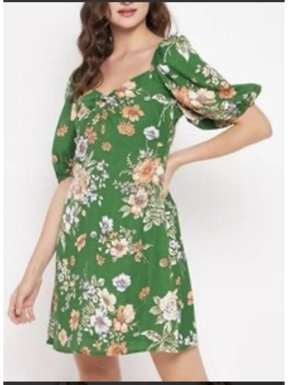 Sim & Sam Dress Linen Blend Floral Medium Babydoll Vacation Green Boho Summer I - Picture 2 of 13